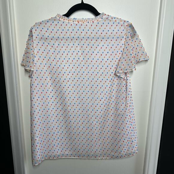 Draper James Women's White Dot Flutter Sleeve Blouse Size Medium Rainbow Polka - Picture 7 of 12